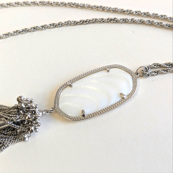 Kendra Scott Rayne Silver Long Pendant Necklace Tassel Mother Of Pearl White - Picture 3 of 10